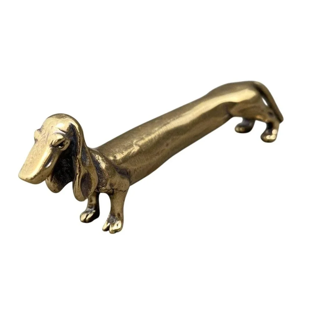 Brass Dachshund Miniature Figurine Wiener Dog Desk Decor Doxie Collectible Gift